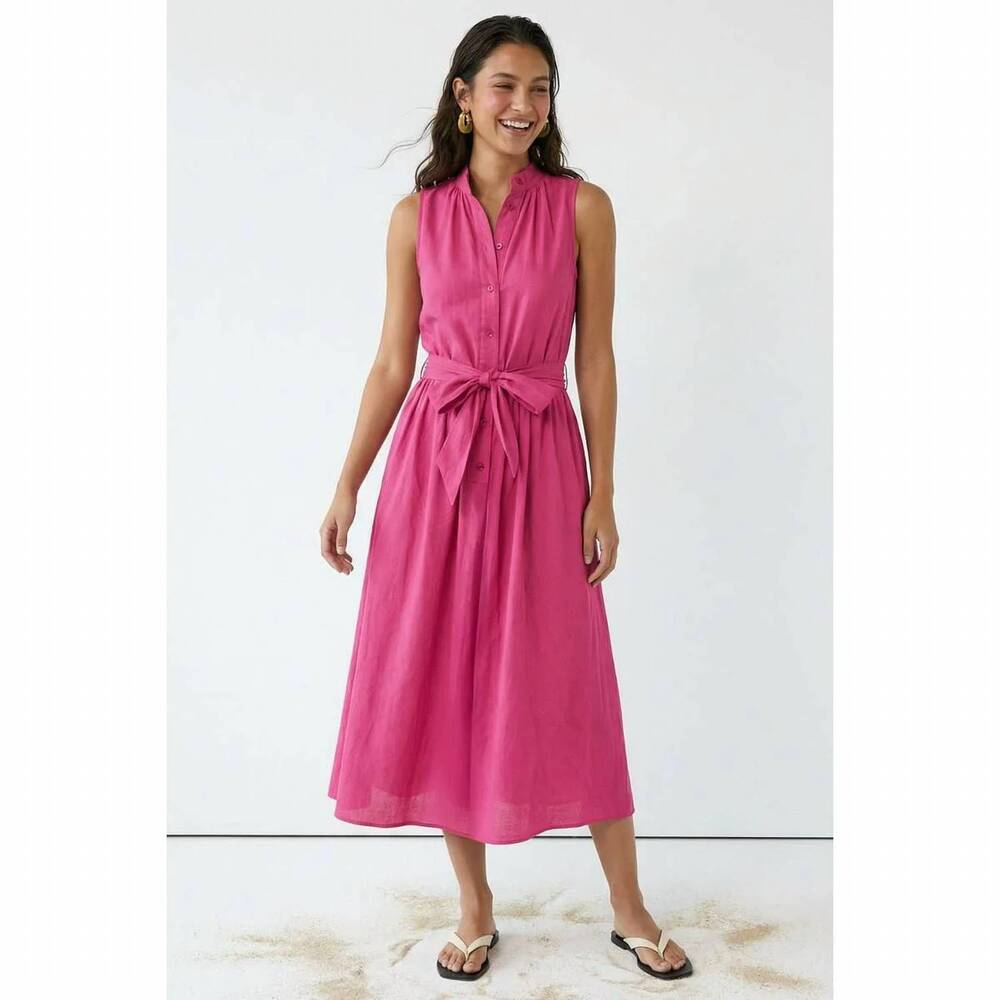 NEW NAKED ZEBRA sleeveless belted maxi shirt dress in hot pink